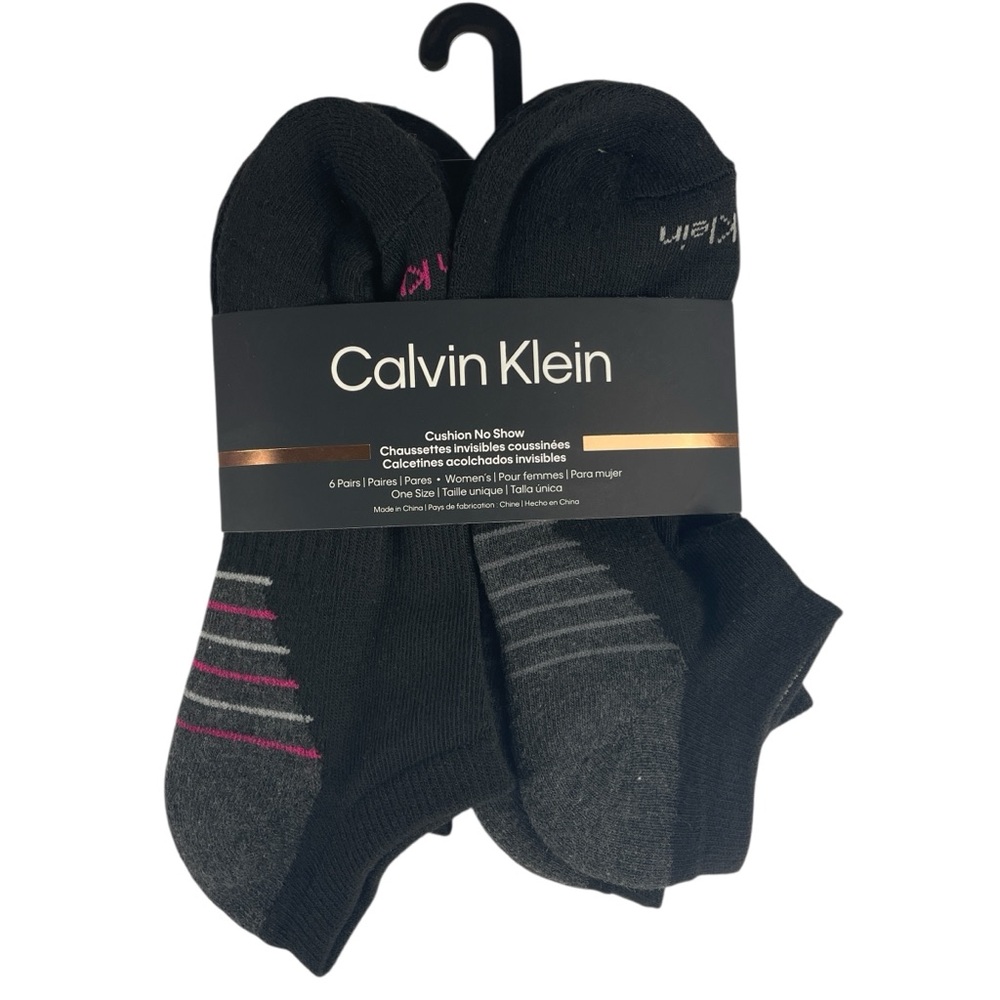 Calvin Klein Womens 6 Pairs Cushion No Show Black Socks Size 4-10 NWT